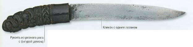 Ассамский кинжал (дха) с рукоятью из резного рога, середина XIX в.