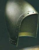 Топфхельм, или потхельм, или шлем-горшок (защищал голову, плоским верхом)